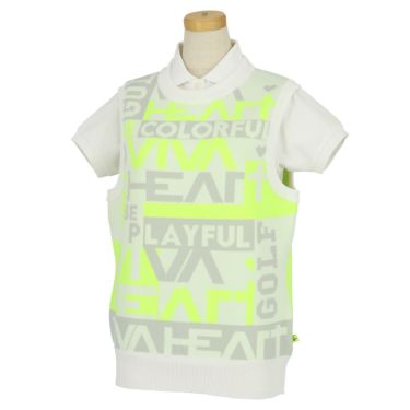 ビバハート VIVA HEART　レディース 撥水 ロゴジャカード 総柄 クルーネック ニット ベスト 012-48270　2023年モデル イエロー（32）