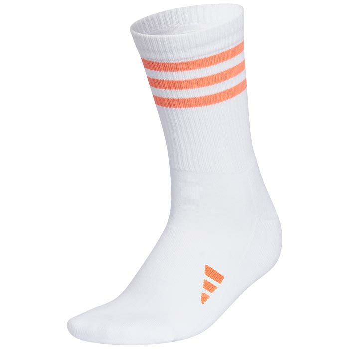 アディダス adidas　ロゴジャガード スリーストライプス レディース クルーソックス MGR52 HT5822 ホワイト/コーラル　2023年モデル ホワイト/コーラル（HT5822）