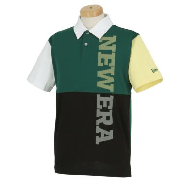 ニューエラ NEW ERA　メンズ カラーブロック ドットロゴプリント 半袖 ポロシャツ　2023年モデル グリーン/ブラック（13516936）