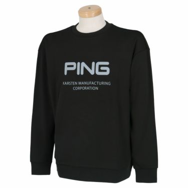 ピン PING　メンズ ロゴプリント ストレッチ 長袖 クルーネック プルオーバー 621-3141205　2023年モデル ブラック（010）