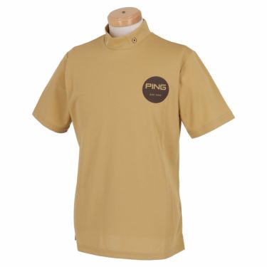 ピン PING　メンズ 鹿の子 グラフィックプリント ストレッチ 半袖 ハイネックシャツ 621-3168309　2023年モデル ベージュ（040）