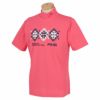ピン PING　メンズ 鹿の子 グラフィックプリント ストレッチ 半袖 ハイネックシャツ 621-3168309　2023年モデル ピンク（090）
