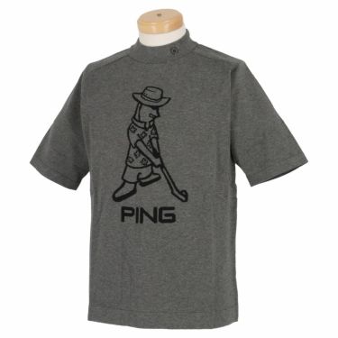 ピン PING　メンズ ロゴデザイン Mr.PING 半袖 ニット ハイネックシャツ 621-3175203　2023年モデル 杢グレー（022）