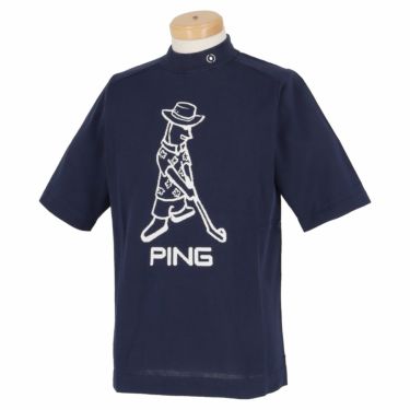 ピン PING　メンズ ロゴデザイン Mr.PING 半袖 ニット ハイネックシャツ 621-3175203　2023年モデル ネイビー（120）