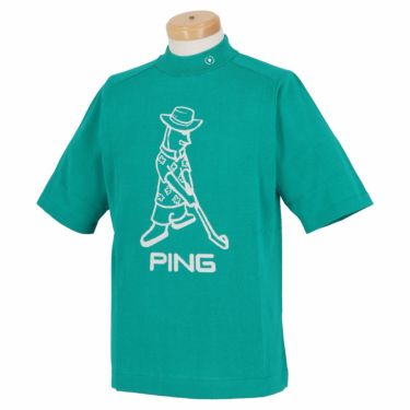 ピン PING　メンズ ロゴデザイン Mr.PING 半袖 ニット ハイネックシャツ 621-3175203　2023年モデル ターコイズ（111）