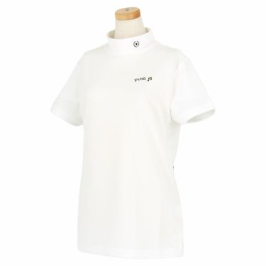 ピン PING　レディース 鹿の子 グラフィックプリント ストレッチ 半袖 ハイネックシャツ 622-3168312　2023年モデル ホワイト（030）