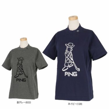 ピン PING　レディース ロゴデザイン Mr.PING 半袖 ニット ハイネックシャツ 622-3175202　2023年モデル 詳細1