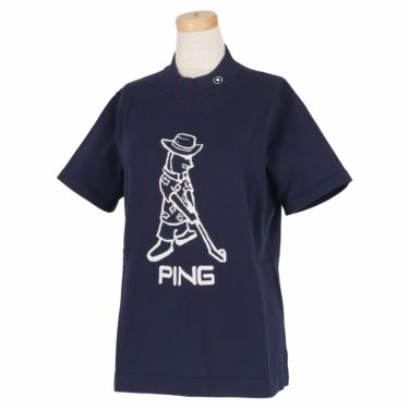 ピン PING　レディース ロゴデザイン Mr.PING 半袖 ニット ハイネックシャツ 622-3175202　2023年モデル ネイビー（120）
