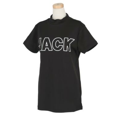 ジャックバニー Jack Bunny!!　レディース ビックロゴプリント ストレッチ 半袖 モックネックシャツ 263-3167532　2023年モデル ブラック（010）
