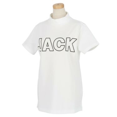 ジャックバニー Jack Bunny!!　レディース ビックロゴプリント ストレッチ 半袖 モックネックシャツ 263-3167532　2023年モデル ホワイト（030）