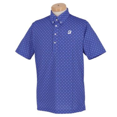 ブリヂストンゴルフ　メンズ ロゴプリント 小柄プリント 半袖 ボタンダウン ポロシャツ YGM07A　2023年モデル ブルー（BL）