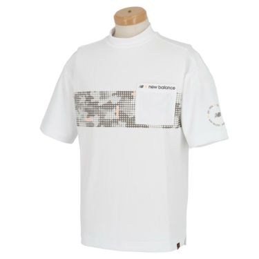 ニューバランスゴルフ　メンズ METRO カモフラージュ柄 胸ボーダー 半袖 モックネックシャツ 012-3166003　2023年モデル ホワイト（030）