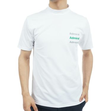 アドミラル Admiral　メンズ ロゴプリント メッシュ生地 ストレッチ 半袖 モックネックシャツ ADMA309　2023年モデル ホワイト（00）