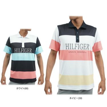 トミー ヒルフィガー ゴルフ　メンズ ロゴプリント マルチボーダー柄 半袖 ポロシャツ THMA329　2023年モデル 詳細1