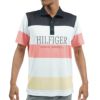 トミー ヒルフィガー ゴルフ　メンズ ロゴプリント マルチボーダー柄 半袖 ポロシャツ THMA329　2023年モデル ネイビー（30）