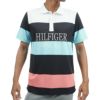 トミー ヒルフィガー ゴルフ　メンズ ロゴプリント マルチボーダー柄 半袖 ポロシャツ THMA329　2023年モデル