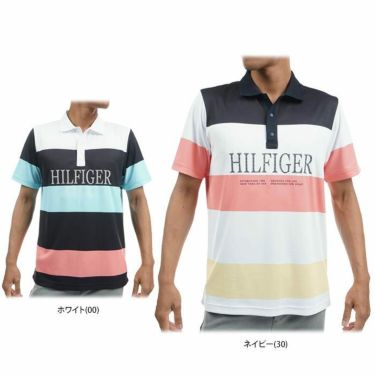 トミー ヒルフィガー ゴルフ　メンズ ロゴプリント マルチボーダー柄 半袖 ポロシャツ THMA329　2023年モデル 詳細2
