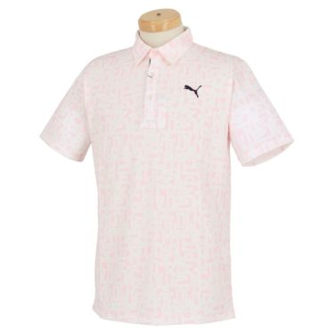 プーマ PUMA　メンズ ロゴ刺繍 総柄 グラフィックプリント 半袖 ポロシャツ 622405　2023年モデル パールピンク（03）