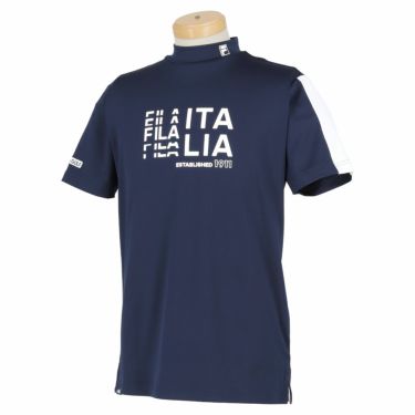 フィラ FILA　メンズ ロゴデザインプリント 配色切替 ストレッチ 半袖 モックネックシャツ 743-601　2023年モデル ネイビー（NV）
