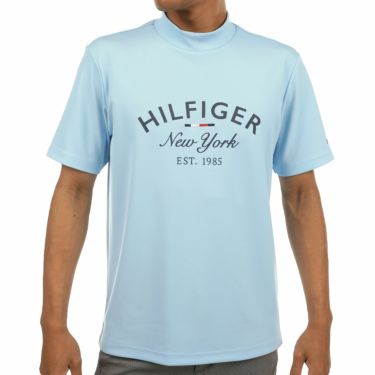 トミー ヒルフィガー ゴルフ　メンズ アーチロゴプリント ストレッチ 半袖 モックネックシャツ THMA318　2023年モデル サックス（39）
