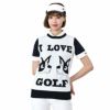 M・U SPORTS エム・ユー スポーツ　レディース I LOVE GOLF UMOモチーフ柄 インターシャ バイカラー クルーネック ベスト 801J1352　2023年モデル ホワイト（001）