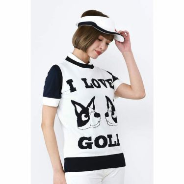 M・U SPORTS エム・ユー スポーツ　レディース I LOVE GOLF UMOモチーフ柄 インターシャ バイカラー クルーネック ベスト 801J1352　2023年モデル 詳細2