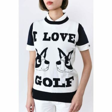 M・U SPORTS エム・ユー スポーツ　レディース I LOVE GOLF UMOモチーフ柄 インターシャ バイカラー クルーネック ベスト 801J1352　2023年モデル 詳細3