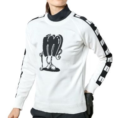 マンシングウェア Munsingwear　レディース ロゴデザイン ジャガード 長袖 クルーネック セーター MEWVJL03　2023年モデル ホワイト（WH00）