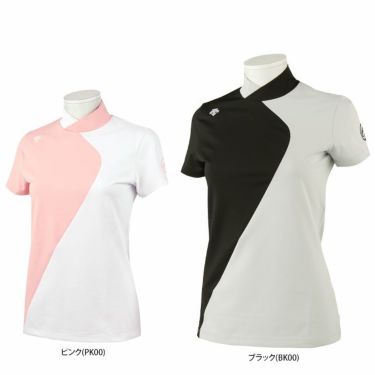 デサントゴルフ DESCENTE GOLF　レディース ロゴプリント バイカラー ストレッチ 半袖 モックネックシャツ DGWVJA20　2023年モデル 詳細1