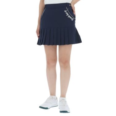ルコック Le coq sportif　レディース ロゴ刺繍 ストレッチ 裾プリーツ インナーパンツ一体型 スカート QGWVJE06　2023年モデル ネイビー（NV00）