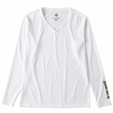 ルコック Le coq sportif　メンズ ロゴプリント メッシュ切替 ストレッチ 長袖 Vネック アンダーシャツ QGMTJM01　2023年モデル ホワイト（WH00）