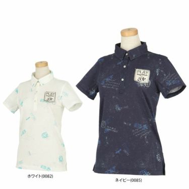 ZOY ゾーイ　レディース スタンププリント ヴィンテージデザイン 半袖 ポロシャツ 071682032 詳細1