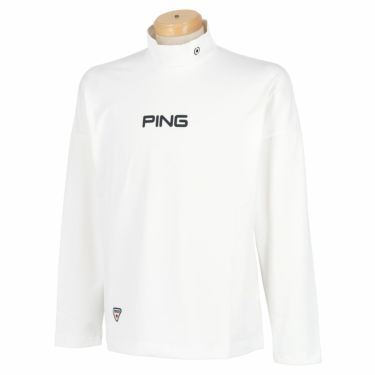 ピン PING　メンズ ロゴプリント 裏起毛 ストレッチ 長袖 ハイネックシャツ 621-2269009　2022年モデル ホワイト（030）