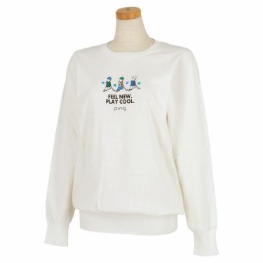 ピン PING　レディース Mr.PINGプリント 長袖 Vガゼット クルーネック セーター 622-2270900　2022年モデル ホワイト（030）