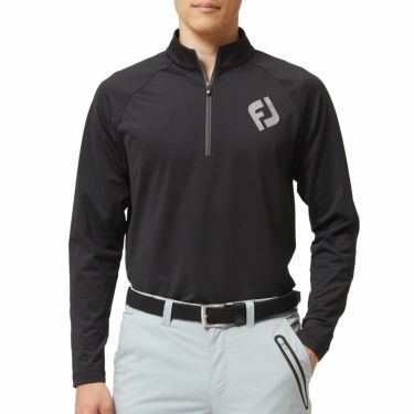 フットジョイ FootJoy　メンズ 保温 裏微起毛 長袖 モックネック ハーフジップシャツ FJ-F22-S14　2022年モデル ブラック/グレー（89010）