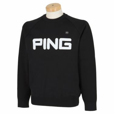 ピン PING　メンズ 軽量 ビッグロゴ 長袖 クルーネック ニット プルオーバー 621-3270803　2023年モデル ブラック（010）