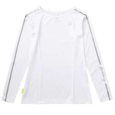 ルコック Le coq sportif　レディース RIJOUME ストレッチ ロゴプリント サイドライン 長袖 クルーネック アンダーシャツ QGWWJM10　2023年モデル ホワイト（WH00）