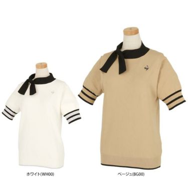 ルコック Le coq sportif　レディース RIJOUME アシンメトリー ニット 半袖 ボウカラー 変形モックネックシャツ QGWWJA13　2023年モデル 詳細1