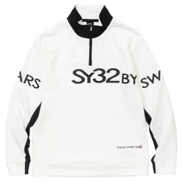 SY32 by SWEET YEARS　メンズ ロゴプリント ストレッチ 長袖 ハーフジップシャツ SYG-23A02　2023年モデル ホワイト（002）