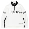 SY32 by SWEET YEARS　メンズ ロゴプリント ストレッチ 長袖 ハーフジップシャツ SYG-23A02　2023年モデル ホワイト（002）