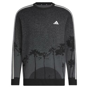 アディダス adidas　メンズ 総柄ジャガード スリーストライプス 長袖 クルーネック セーター MKR98　2023年モデル ブラック（HY0968）