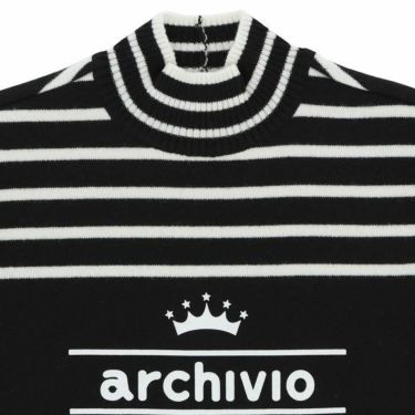 アルチビオ archivio　レディース ロゴプリント ボーダー柄 ウール混 長袖 ハイネック セーター A318028　2023年モデル 詳細3