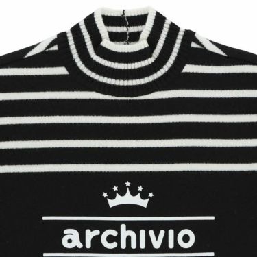 アルチビオ archivio　レディース ロゴプリント ボーダー柄 ウール混 長袖 ハイネック セーター A318028　2023年モデル 詳細3
