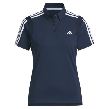 アディダス adidas　レディース ストレッチ メッシュ切替 半袖 ボタンダウン ポロシャツ MKS31 カレッジネイビー（HY0913）