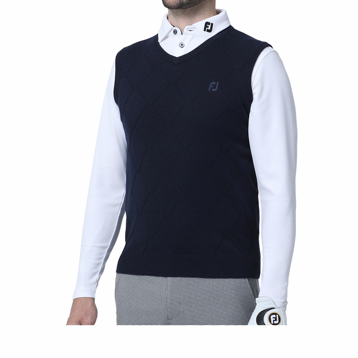フットジョイ FootJoy　メンズ ロゴ刺繍 アーガイル柄 ウール混 Vネック ベスト FJ-F23-M02　2023年モデル 詳細2