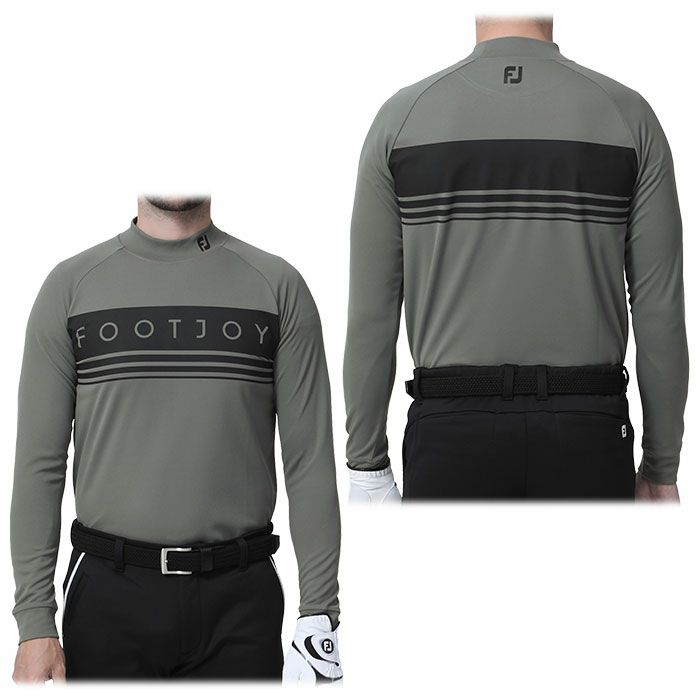 フットジョイ FootJoy　メンズ ロゴプリント ボーダー柄 ストレッチ 長袖 ラグランスリーブ モックネックシャツ FJ-F23-S17　2023年モデル 詳細5