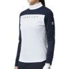 フットジョイ FootJoy　レディース ロゴプリント カラーブロック 裏起毛 ストレッチ 長袖 モックネックシャツ FJW-F23-S09　2023年モデル ホワイト/ネイビー（81187）