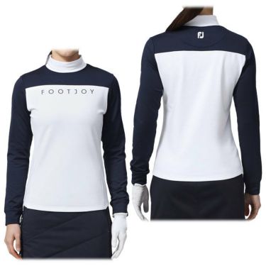 フットジョイ FootJoy　レディース ロゴプリント カラーブロック 裏起毛 ストレッチ 長袖 モックネックシャツ FJW-F23-S09　2023年モデル 詳細2