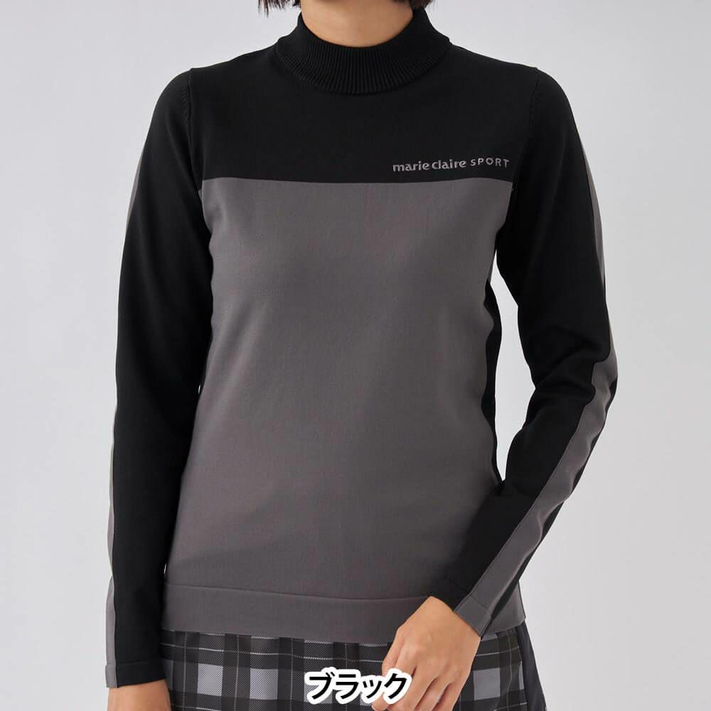 マリクレール marie claire　レディース 軽量 カラーブロック 長袖 ハイネック セーター 733-731　2023年モデル ブラック（BK）