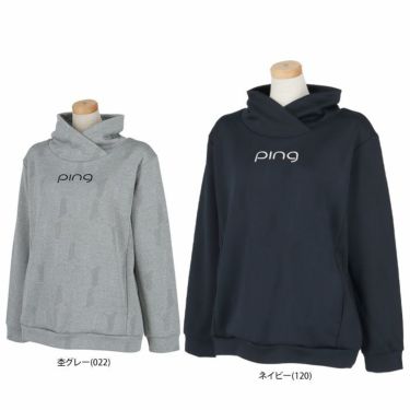 ピン PING　レディース ロゴ刺繍 Mr.PING アルファベットシャドー柄 ストレッチ 長袖 変形ハイネックシャツ 622-3269900　2023年モデル 詳細1